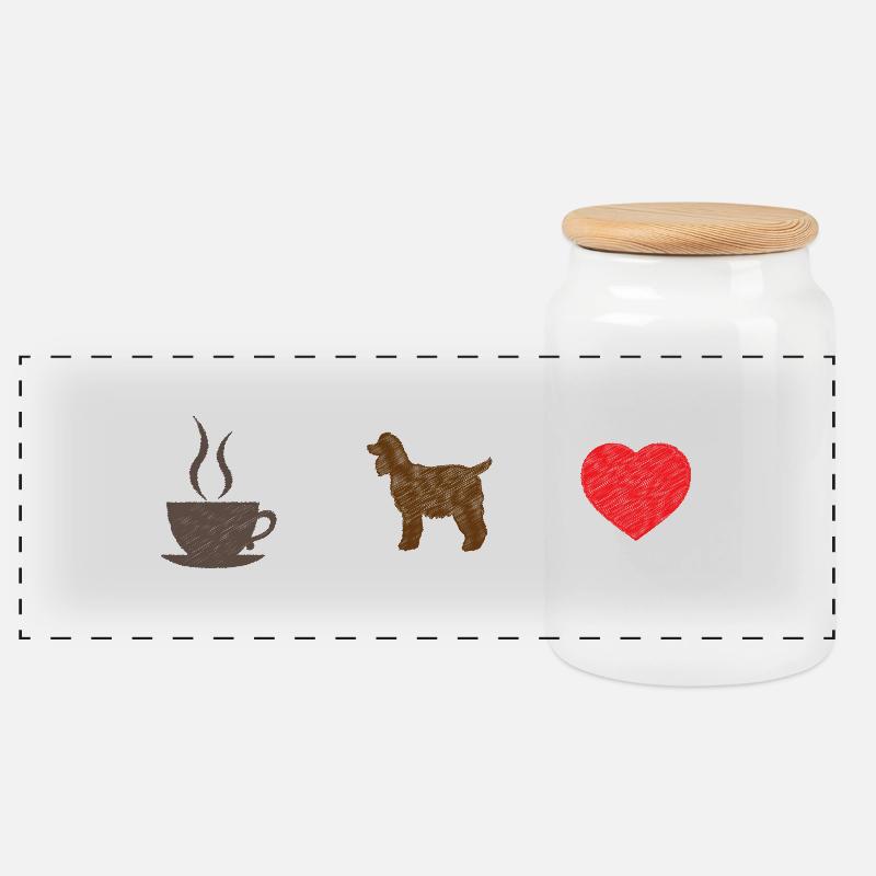Hund / Cocker Spaniel: Coffee + Cocker Spaniel = - Panorama Keksdose mit Holzdeckel - Weiß
