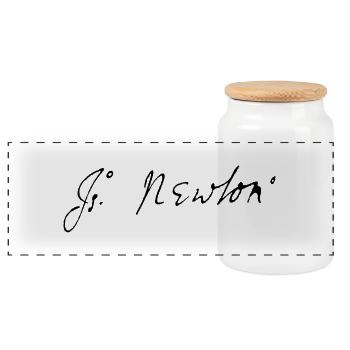 Isaac Newton signature - Panoramic Cookie Jar with Wooden Lid - white - Front