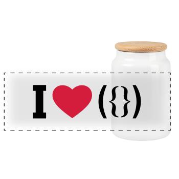 I LOVE PUSSY - ASCII - Panoramic Cookie Jar with Wooden Lid - white - Front