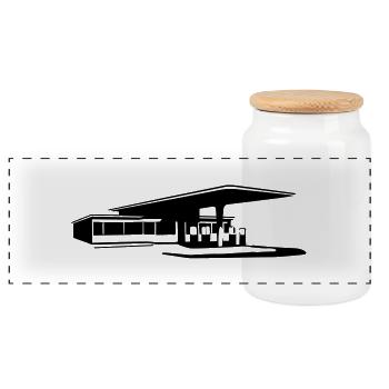 Service station - Panoramic Cookie Jar with Wooden Lid - white - Front