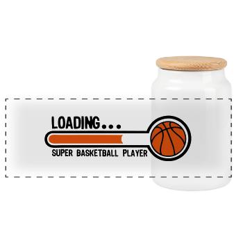 basketball loading super player1 - Panoramic Cookie Jar with Wooden Lid - white - Front