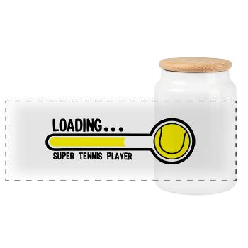 tennis loading super player1 - Panoramic Cookie Jar with Wooden Lid - white - Front