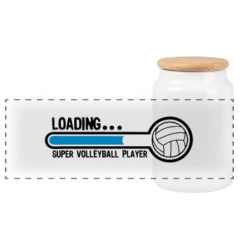 volleyball loading super player1 - Panoramic Cookie Jar with Wooden Lid - white - Front