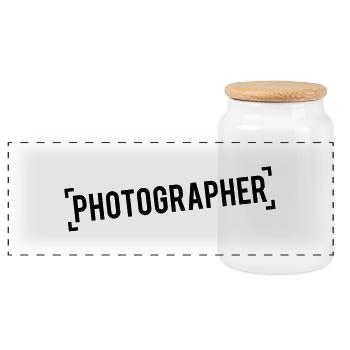 photographer__f1 - Panoramic Cookie Jar with Wooden Lid - white - Front