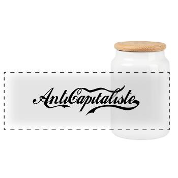 Anticapitalism - Panoramic Cookie Jar with Wooden Lid - white - Front