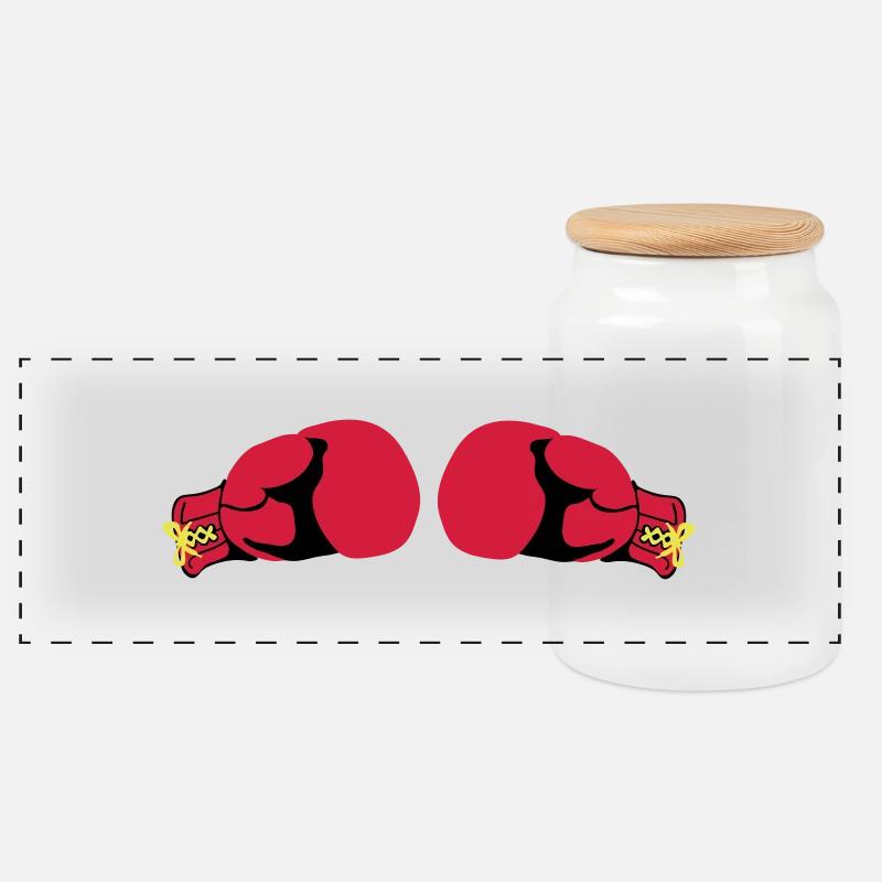 Boxhandschuhe - Panorama Keksdose mit Holzdeckel - Weiß