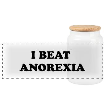 i beat anorexia - Panoramic Cookie Jar with Wooden Lid - white - Front