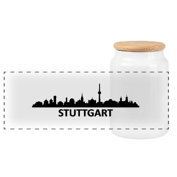 Skyline Stuttgart Name - Panorama Keksdose mit Holzdeckel - Weiß - Vorne