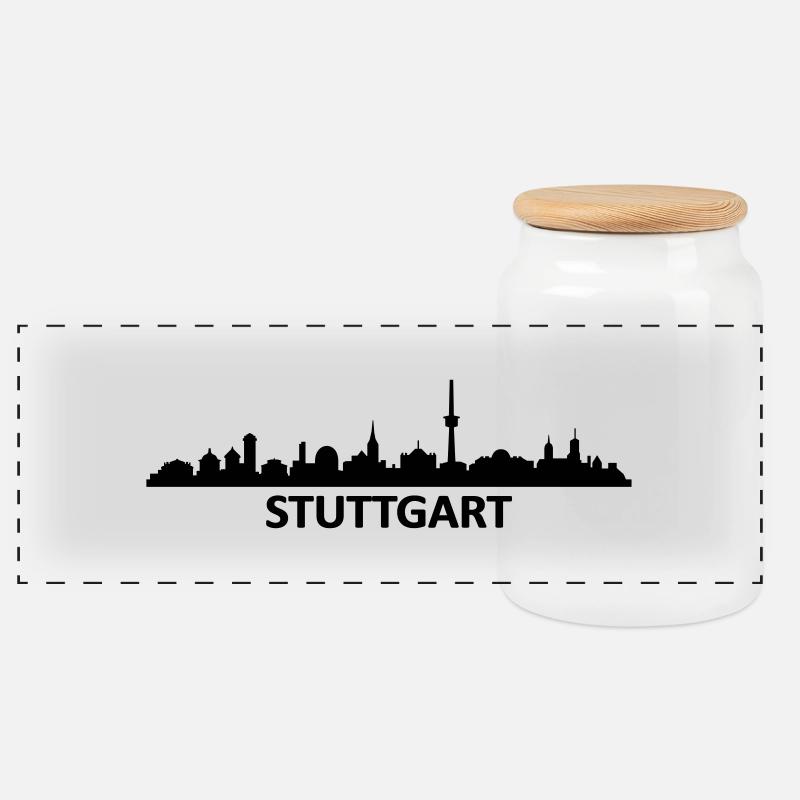 Skyline Stuttgart Name - Panorama Keksdose mit Holzdeckel - Weiß