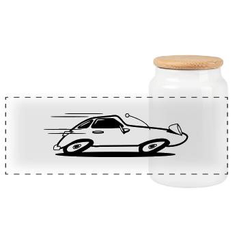 Sports car car car car fast - Panoramic Cookie Jar with Wooden Lid - white - Front