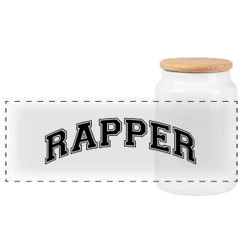 rapper college style curved logo - Panoramic Cookie Jar with Wooden Lid - white - Front