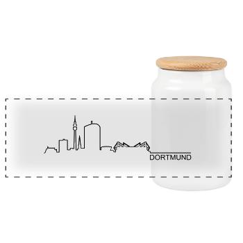 Skyline Dortmund Silhouette - Panorama Keksdose mit Holzdeckel - Weiß - Vorne