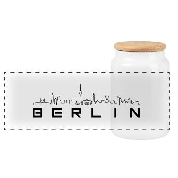 Skyline - Berlin Linie und Text - Panorama Keksdose mit Holzdeckel - Weiß - Vorne
