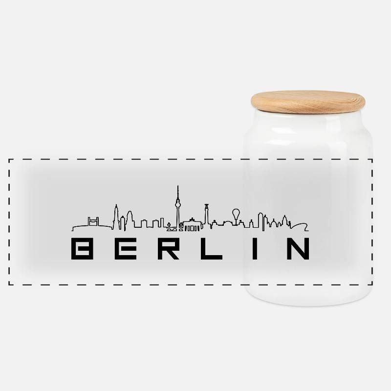 Skyline - Berlin Linie und Text - Panorama Keksdose mit Holzdeckel - Weiß