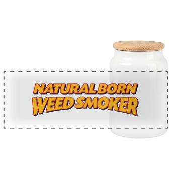 Natural born weed smoker 3col - Panoramic Cookie Jar with Wooden Lid - white - Front