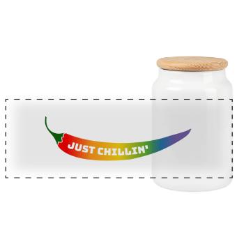 CSD T-Shirt Rainbow Chili just chillin - Panoramic Cookie Jar with Wooden Lid - white - Front