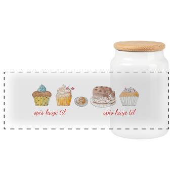 Eat cake - Panoramic Cookie Jar with Wooden Lid - white - Front
