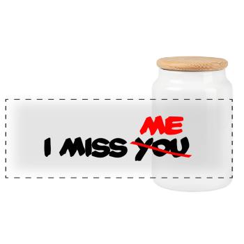 I miss me - I don't miss you - Panoramic Cookie Jar with Wooden Lid - white - Front