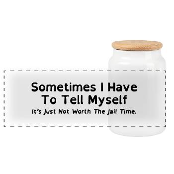 Sometimes I have to tell myself - Panoramic Cookie Jar with Wooden Lid - white - Front