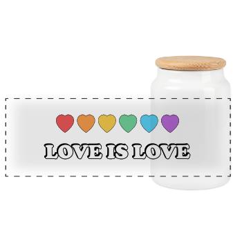 Liebe ist Liebe Rainbow Hearts LGBTQ Pride Monat - Panorama Keksdose mit Holzdeckel - Weiß - Vorne