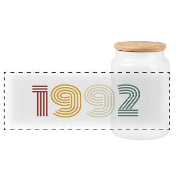 1992 Retro Style 1992 Birthday 1992 Vintage - Panoramic Cookie Jar with Wooden Lid - white - Front