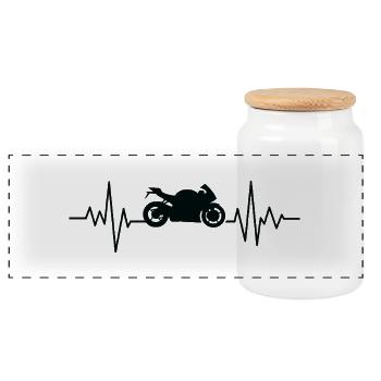 Moto Rider Heart Rate - Panoramic Cookie Jar with Wooden Lid - white - Front