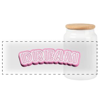Dream 3D Typography - White & Pink 3D Word Design - Panoramic Cookie Jar with Wooden Lid - white - Front