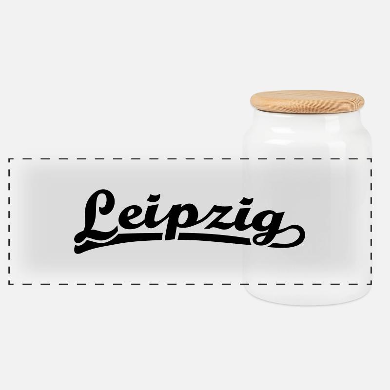 Leipzig Schrift Retro - Panorama Keksdose mit Holzdeckel - Weiß