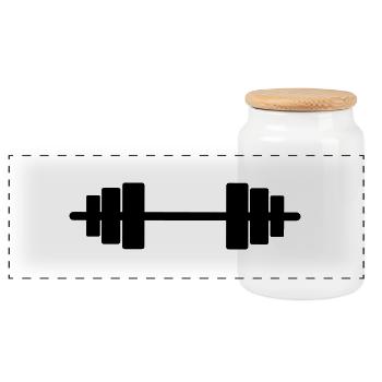 Weight Lifting - Panoramic Cookie Jar with Wooden Lid - white - Front