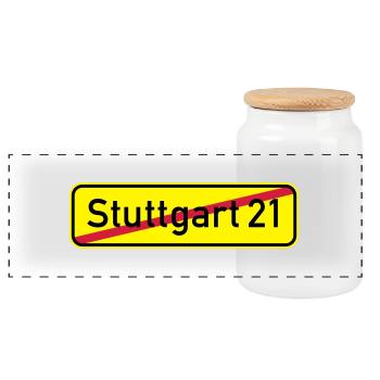 Stuttgart 21 - Panoramic Cookie Jar with Wooden Lid - white - Front