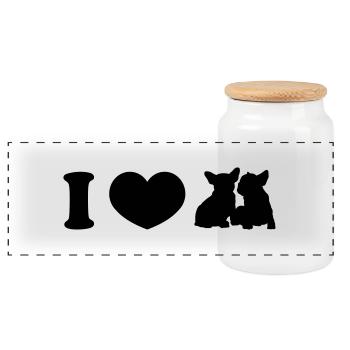 I ♥ frenchies - Panorama Keksdose mit Holzdeckel - Weiß - Vorne