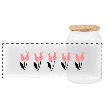 Tulpen in einer Reihe - pink - Panorama Keksdose mit Holzdeckel - Weiß - Vorne