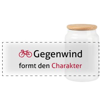 Gegenwind formt den Charakter. Für Radfahrer. - Panorama Keksdose mit Holzdeckel - Weiß - Vorne