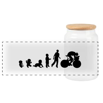 Evolution Mensch mann Sportarten cycling - Panorama Keksdose mit Holzdeckel - Weiß - Vorne