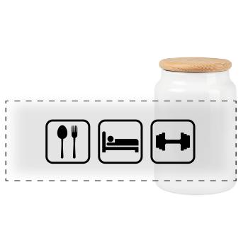 eat_sleep_gym_1__f1 - Boîte à biscuits avec couvercle en bois - blanc - Devant