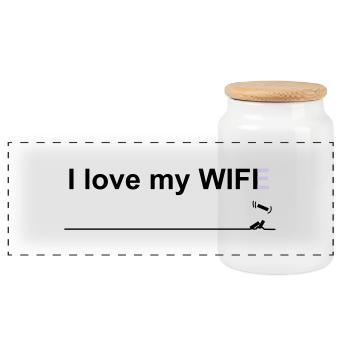 I love my wife wifi - Panoramic Cookie Jar with Wooden Lid - white - Front