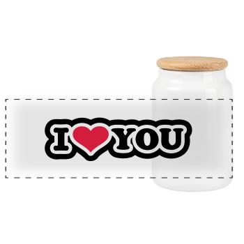 I love you - Panoramic Cookie Jar with Wooden Lid - white - Front