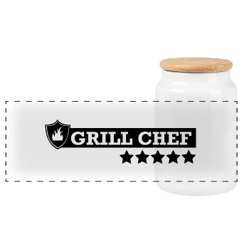Grill,Grillen,BBQ,Koch,Chef,Fleisch,Sommer,Wurst, - Panorama Keksdose mit Holzdeckel - Weiß - Vorne