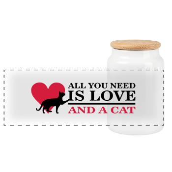 All you need is love and a cat - Panorama Keksdose mit Holzdeckel - Weiß - Vorne
