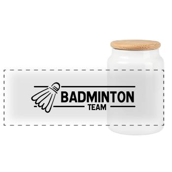 badminton_team_f1 - Panoramic Cookie Jar with Wooden Lid - white - Front