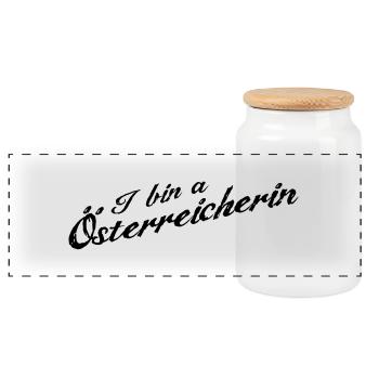 I bin a Österreicherin - Panorama Keksdose mit Holzdeckel - Weiß - Vorne