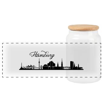 Hamburger Skyline - Panorama Keksdose mit Holzdeckel - Weiß - Vorne