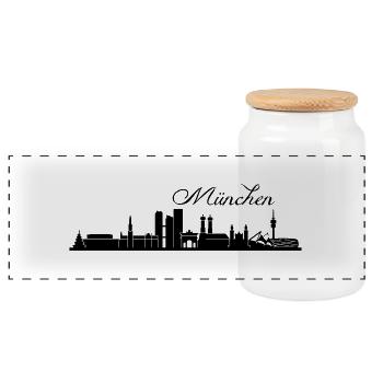 Münchener Skyline - Panorama Keksdose mit Holzdeckel - Weiß - Vorne