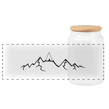 Berge Alpen Zelt Zelten oben Gebierge - Panorama Keksdose mit Holzdeckel - Weiß - Vorne