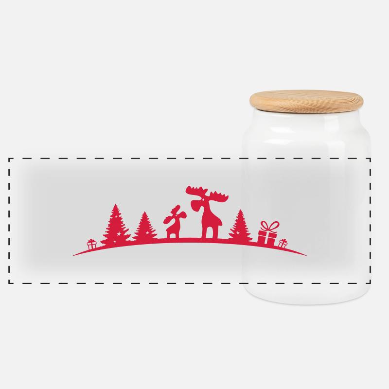 Weihnachten - Elche im Wald - Panorama Keksdose mit Holzdeckel - Weiß