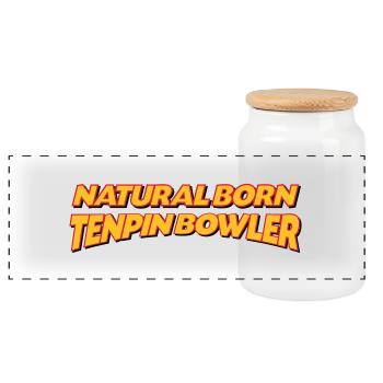 Natural born tenpin bowler 3col - Panoramic Cookie Jar with Wooden Lid - white - Front
