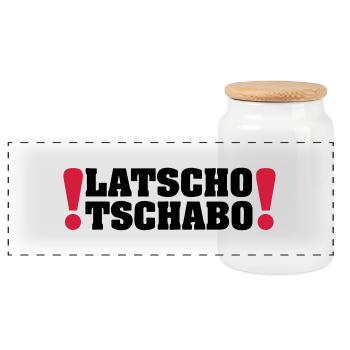 Latscho Tschabo / geiler Typ / manisch - Panorama Keksdose mit Holzdeckel - Weiß - Vorne