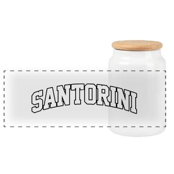Santorini logo: Collegiate design in Greek style - Panoramic Cookie Jar with Wooden Lid - white - Front