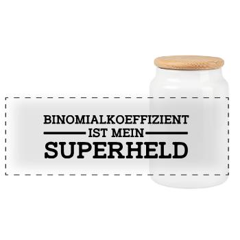 Binomialkoeffizient ist mein Superheld - Panorama Keksdose mit Holzdeckel - Weiß - Vorne