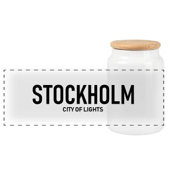 Stockholm - City of Lights - Schweden - Sweden - Panoramic Cookie Jar with Wooden Lid - white - Front
